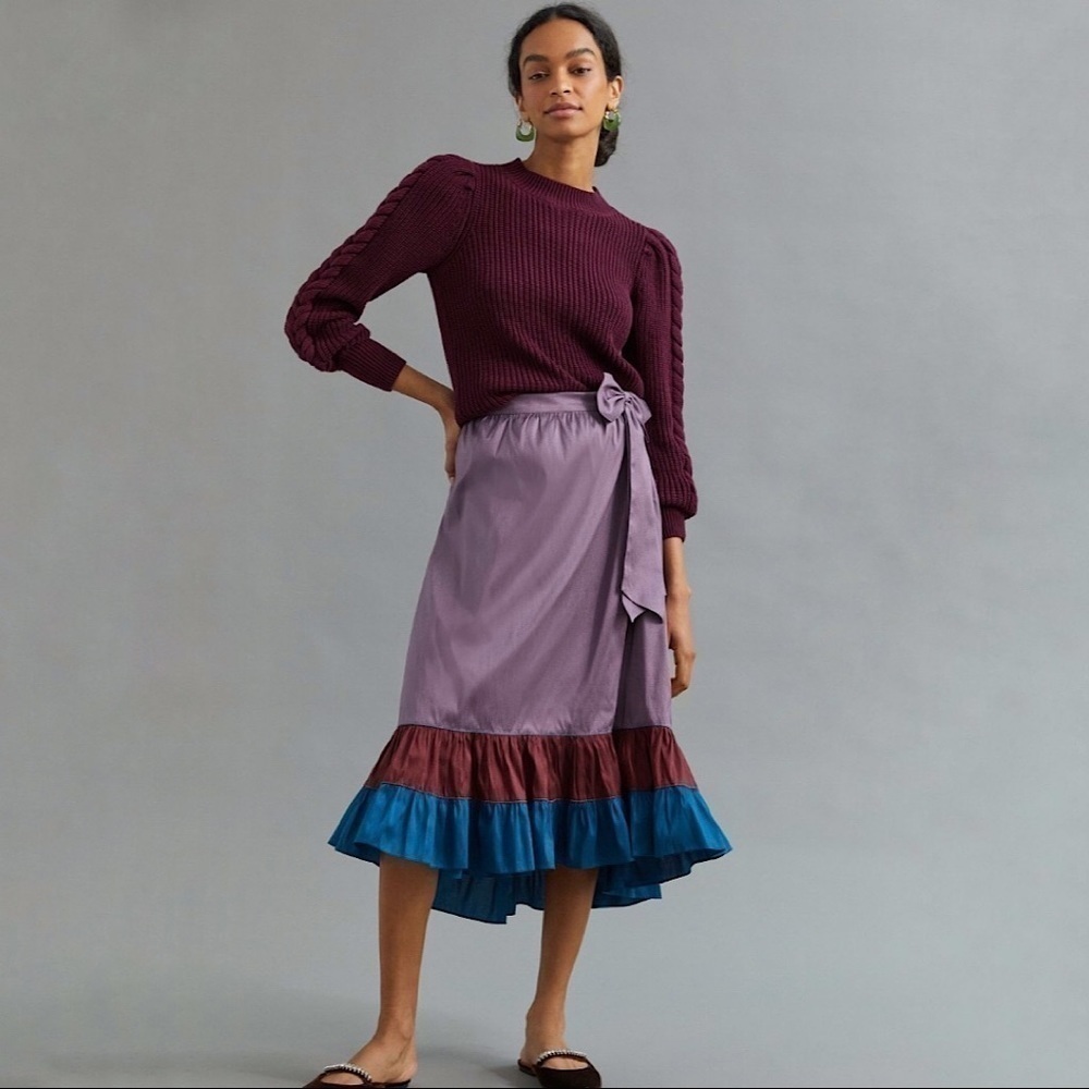 NWT Anthropologie Sachin & Babi Colorblocked Ruffle Midi Maxi Wrap Skirt 2